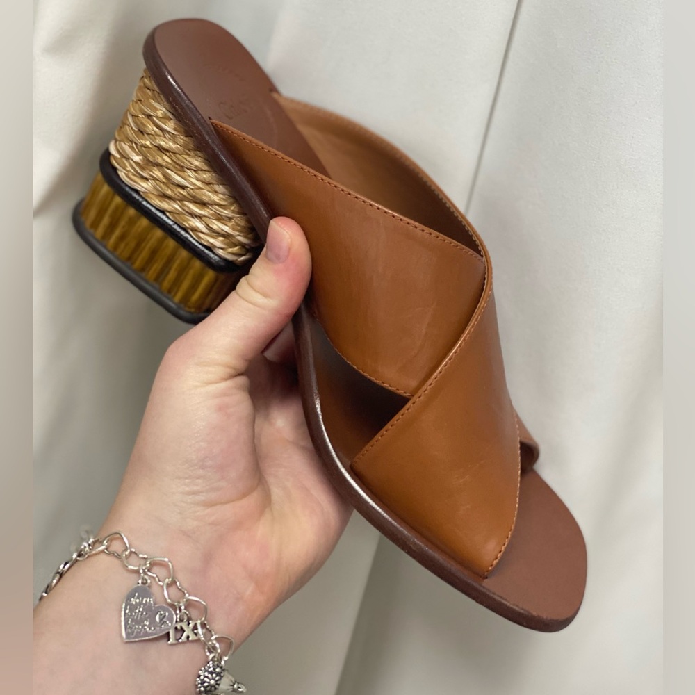 Brown Leather Chloé Wedge Sandals